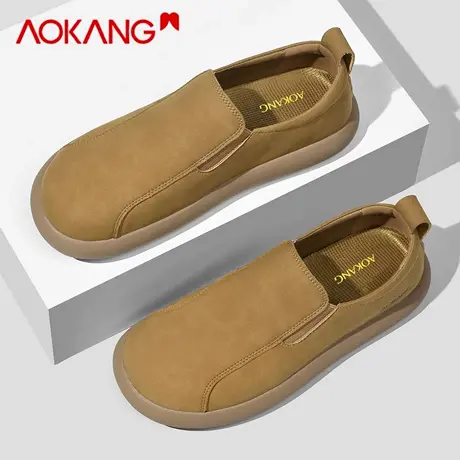 奥康勃肯鞋男款复古百搭懒人一脚蹬轻便软底男士休闲户外豆豆皮鞋商品大图