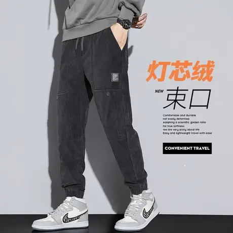 设计感多口袋灯绒芯男生小脚工装秋冬季男款美式高街束脚休闲裤子商品大图