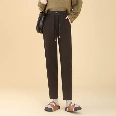 咖色百搭休闲裤女秋冬2023新款松紧高腰显瘦小脚直筒裤通勤萝卜裤商品大图