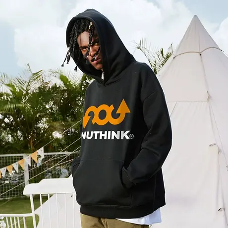 Nuthink欧美潮牌重磅420g字母卫衣连帽男潮国潮宽松情侣外套冬季商品大图