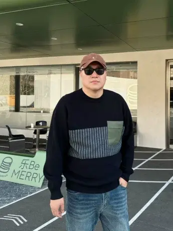 DAEVU冬新款宽松拼接大号潮胖子加肥加大码男士长袖圆领针织毛衣商品大图