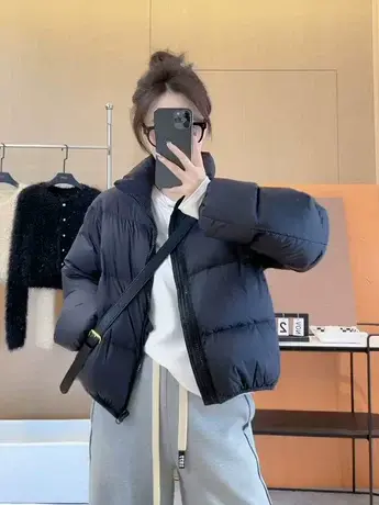 2023冬季新款立领黑色羽绒服韩版短款小个子女加厚羽绒面包服外套商品大图