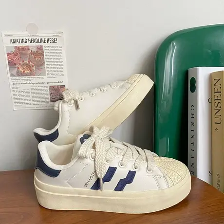 Betoo 小白鞋女2022新款厚底贝壳头女鞋ins潮百搭小众板鞋子女商品大图