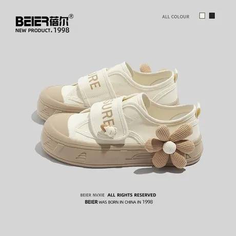 蓓尔蓓尔 魔术贴帆布鞋女夏季薄款透气女鞋懒人鞋舒适日常休闲鞋商品大图