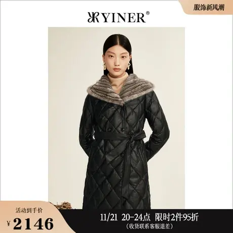 YINER音儿线上专选女装冬季长款水貂毛领真皮白鸭绒羽绒服高级感商品大图