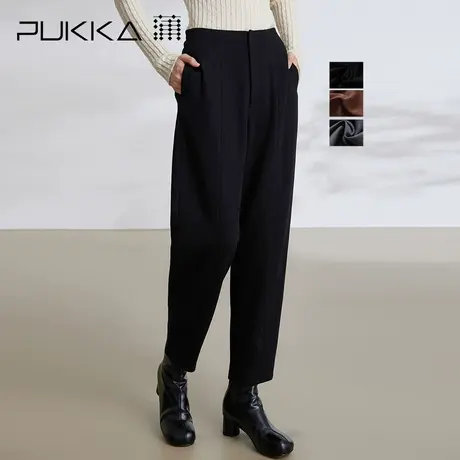 蒲PUKKA 定制针织羊毛呢萝卜裤女年秋冬通勤连腰微弹加厚长裤图片