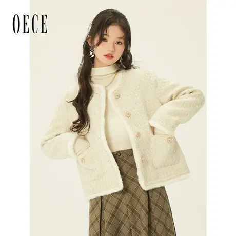 Oece气质小香风外套冬季新款女装甜美毛呢外套图片