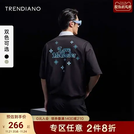TRENDIANO官方潮牌男装秋季新款烫钻圆领男士短袖T恤休闲上衣商品大图
