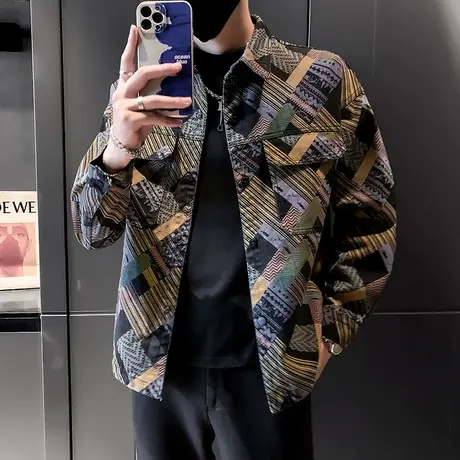 花色夹克春秋季高街潮牌印花学生青少年上衣ins个性复古休闲外套商品大图