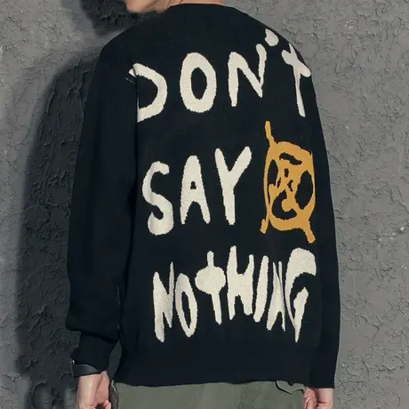 奕飏帅气字母提花秋冬毛衣男 加厚韩版针织衫 潮嘻哈潮牌撞色线衣商品大图