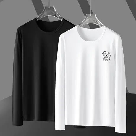 莫代尔小熊t恤男长袖潮牌潮流秋冬内搭上衣服白色打底衫圆领体恤商品大图