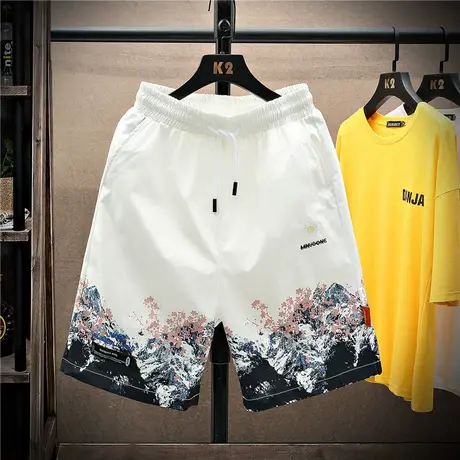 男士冰丝短裤外穿夏季薄款潮牌运动休闲男款沙滩裤子五分直筒宽松商品大图