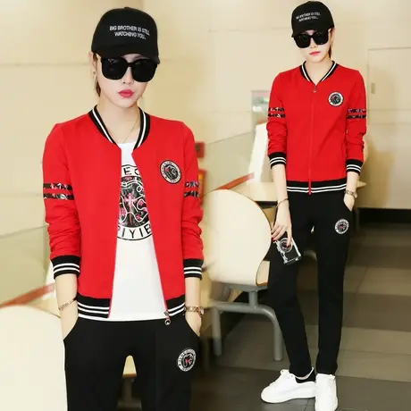 休闲运动套装女2024春秋新款韩版女装减龄时尚宽松卫衣外套三件套商品大图