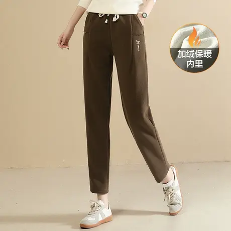 韩潮袭人松紧腰刺绣加绒运动裤女2023冬季新款加厚休闲束脚卫裤图片