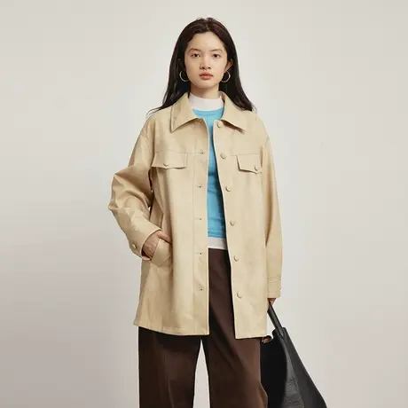 omont蛋挞家 复古擦色PU皮夹克女秋季新款宽松机车皮衣外套商品大图