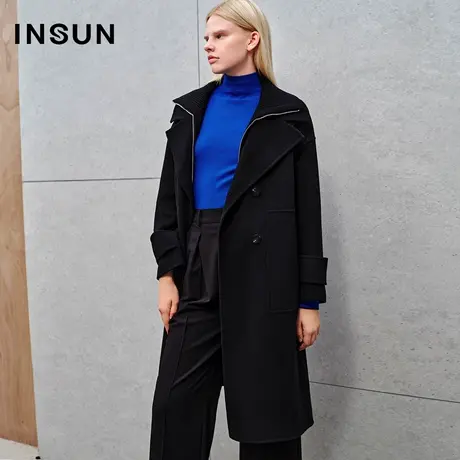 INSUN恩裳线上专选冬季假两件双层领纯羊毛大衣商品大图