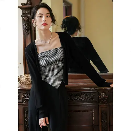 弥古黑色莱赛尔天丝针织开衫女夏季薄款防晒披肩外搭春秋吊带外披商品大图