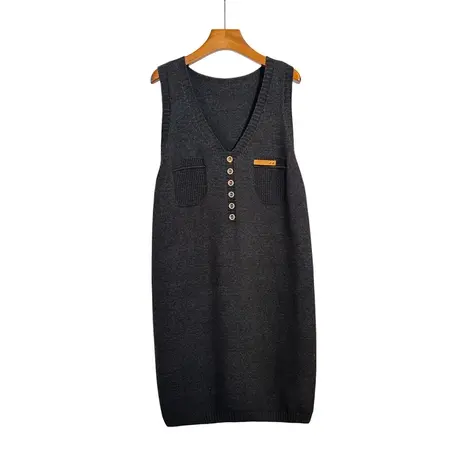 中长款针织马甲女秋冬新款v领显瘦内搭无袖坎肩毛衣背心裙子外穿商品大图