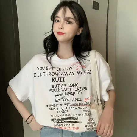 短袖t恤女2021年早春新款宽松韩版设计感小众洋气减龄上衣服ins潮商品大图