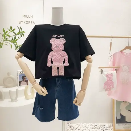 小众设计感短袖上衣韩国东大门2022春夏新款水钻亮片T恤内搭大码图片