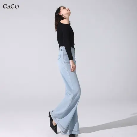阔腿牛仔裤女高腰浅色秋季蓝白色加长裤肥腿阔脚大脚宽松直筒裤商品大图