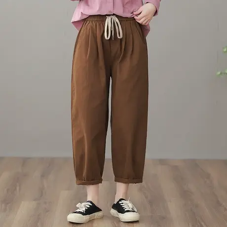 dza 高腰显瘦抽绳九分直筒裤子女士春季宽松阔腿裤休闲百搭哈伦裤图片