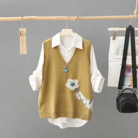 文艺花朵针织马夹女士马甲外穿秋装2023年新款宽松背心外搭毛坎肩商品大图