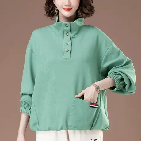 半高领卫衣女秋冬季新款宽松加肥加大码女装中年妈妈休闲上衣外套商品大图