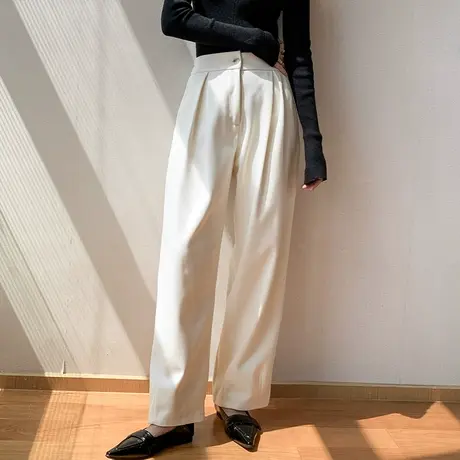 纽扣设计感职业西装阔腿裤女2023秋冬新品小个子垂坠感休闲直筒裤图片