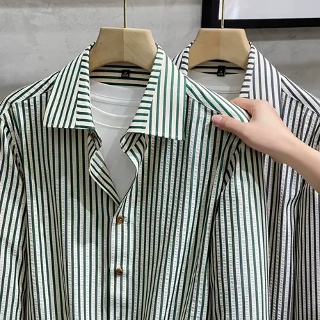 肌理感轻熟风商务休闲男士修身痞帅时尚条纹衬衫男长袖高级感衬衣商品大图