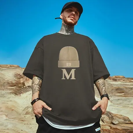 大码t恤男款夏季潮牌ins新款宽松毛线帽M短袖设计感胖子半袖体恤商品大图