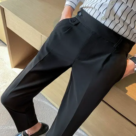 黑色西裤男宽松直筒九分裤商务长裤2023男士休闲裤春夏小西装裤子商品大图