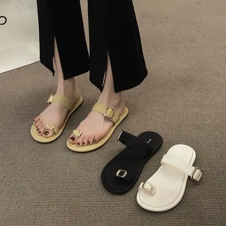 法式高级感一字带套趾绝美凉拖鞋女外穿软底海边度假外出沙滩拖鞋商品大图