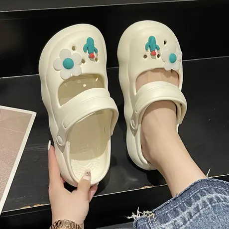 包头踩屎感拖鞋女夏季2024新款可爱花朵厚底洞洞鞋防滑外穿凉拖鞋商品大图