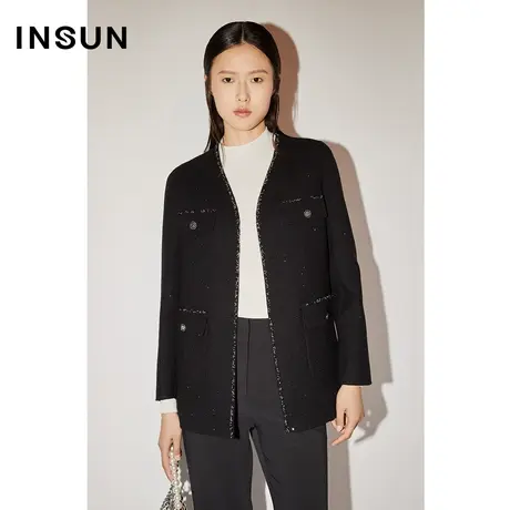 COVER冬季吸晴亮片纯羊毛百搭短外套商品大图