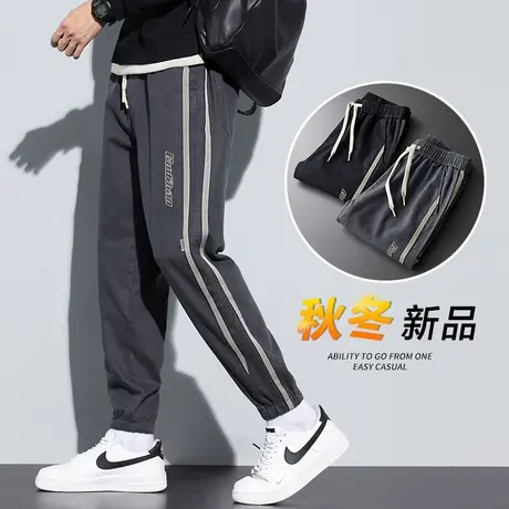 秋冬款工装裤男士休闲长裤束脚宽松秋季侧边条纹冬季男裤子春秋款商品大图
