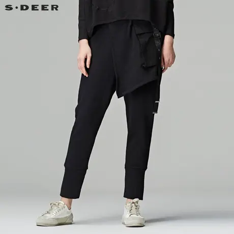 sdeer圣迪奥女装2019春装酷感街头搭片飘带装饰掉档裤S18180810商品大图
