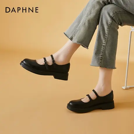 达芙妮黑色小皮鞋女秋冬日系jk鞋2021新款圆头玛丽珍鞋女平底单鞋图片