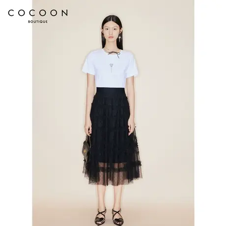 COCOON商场同款荷叶边半身裙女2023秋季新款网纱裙23205BC093355图片