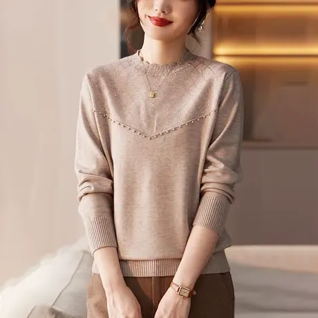 2023年秋冬新款女装韩版时尚大码宽松毛衣胖mm圆领长袖针织衫上衣图片