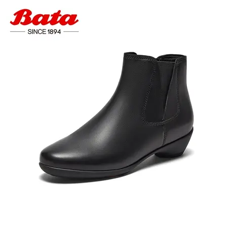 奥莱Bata时装靴女冬商场新款百搭软底羊皮弹力通勤短筒靴AIK43DD3图片