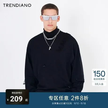 TRENDIANO潮牌官方新款春季男装卫衣绣花卡扣圆领上衣商品大图
