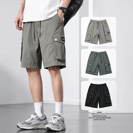 潮牌痞帅工装短裤男士夏季薄款五分休闲中裤子冰丝外穿大裤头夏天商品大图