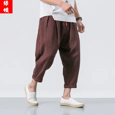 2023夏季男亚麻七分裤青年中国风宽松休闲民族风裤子男装复古中裤商品大图