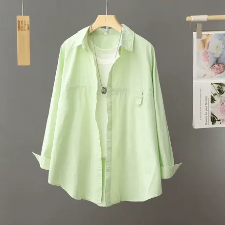 绿色衬衫女式外套宽松2024年春季新款设计感小众洋气上衣长袖衬衣图片