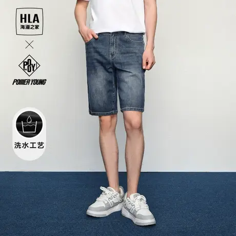 HLA/海澜之家POWER YOUNG系列牛仔中裤24春夏新中腰水洗短裤子男商品大图