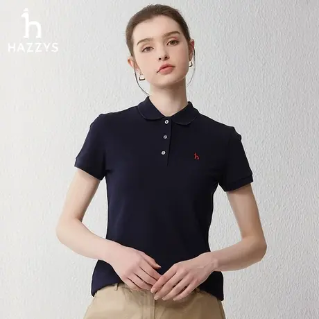 【多色可选】Hazzys哈吉斯春夏季短袖t恤纯色休闲宽松polo体恤女商品大图
