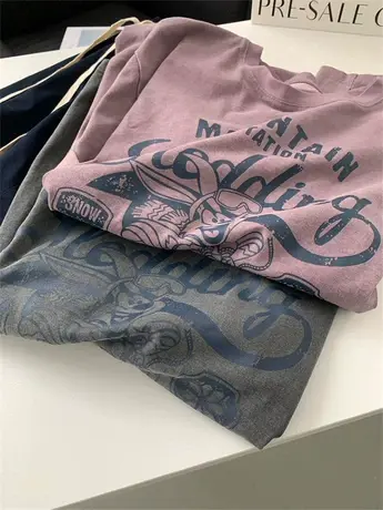 多巴胺穿搭日系复古趣味兔子印花T恤女夏季短袖宽松显瘦百搭上衣图片