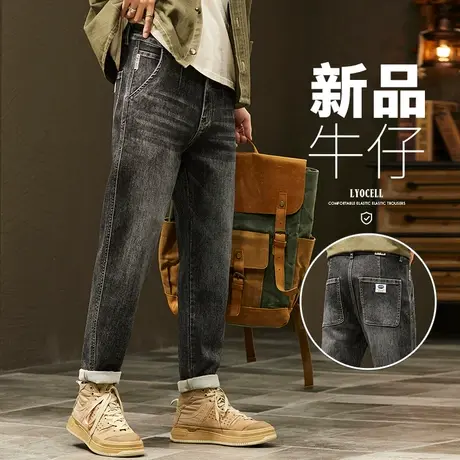 春季新款男装美式复古休闲牛仔长裤春秋款男生痞帅水洗直筒男裤子图片