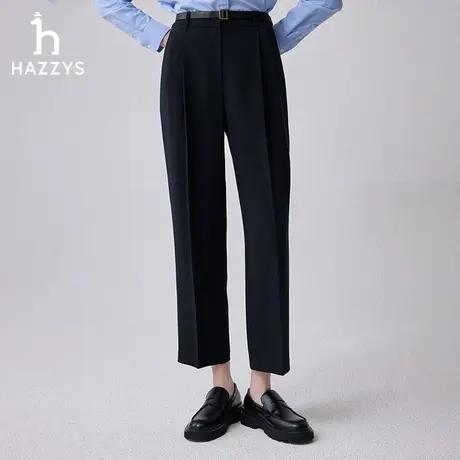 【商场同款】Hazzys哈吉斯纯色直筒西裤女士2024年新款通勤休闲裤商品大图